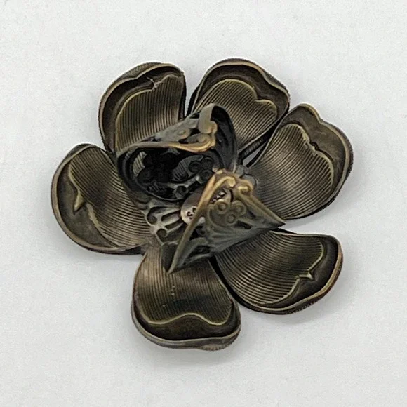 Sorrelli Flower Cocktail Ring Brass Pink Swarovski Crystals 2015 $200 MSRP Rare! - Picture 3 of 7